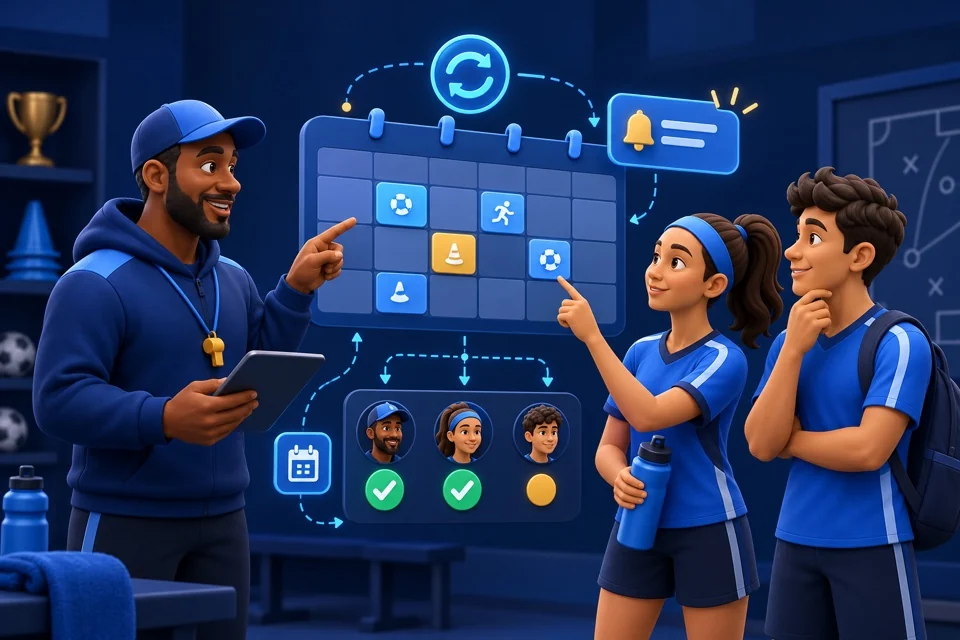 Coach and athletes coordinating events, availability, locations, and attendance