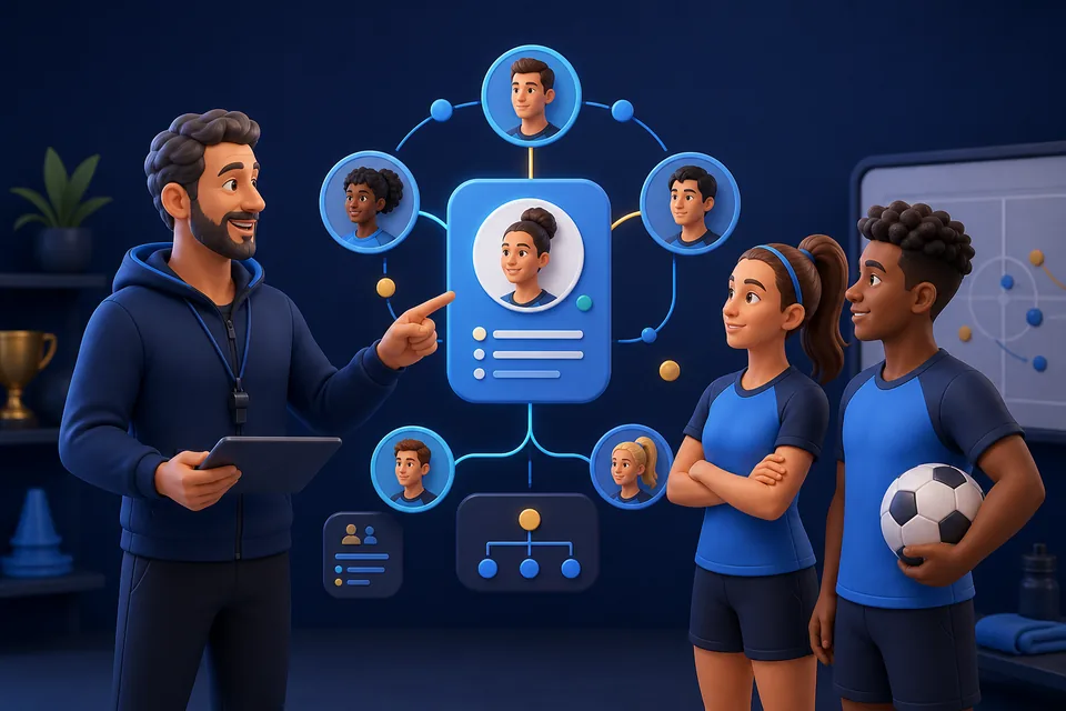 Coach connecting athlete profiles and roles across an organization